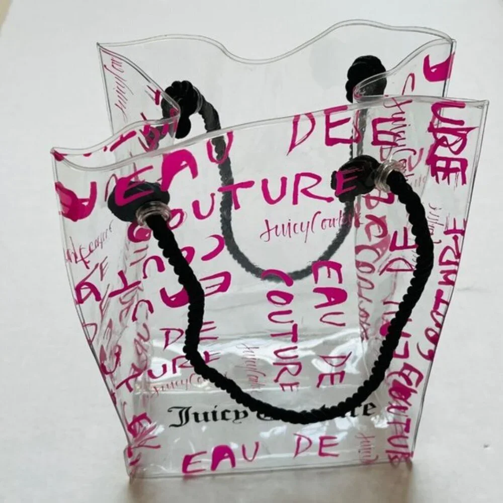 Juicy Couture Clear Tote Bag Pink Print All Over See Through Travel Vacation‎